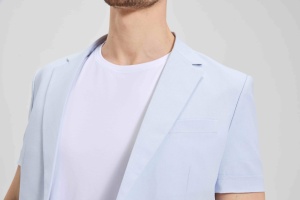 Completo Estivo da <span class=keywords><strong>Uomo</strong></span> in Misto Lino Traspirante, <span class=keywords><strong>Blazer</strong></span> a Maniche Corte e Pantaloncini, Set 2 Pezzi <span class=keywords><strong>Azzurro</strong></span>, Abito Casual Formale - Product Image 6