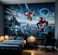 Papier peint mural personnalisé Superhero City, revêtement mural autocollant pour chambre de garçons, salle de jeux, décoration murale pour enfants