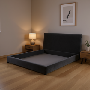 Base de Cama Tapizada en Terciopelo Gris Oscuro, Diseño Moderno y Suave, 53.9 x 74.8 Pulgadas - Product Image 2