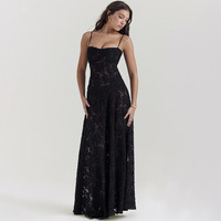 Nouvelles femmes noir Sexy transparent longue robe vêtements Spaghetti sangle caché fermetures à glissière élégantes robes de soirée