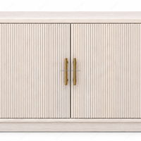 Buffet vintage blanc cannelé avec poignées dorées, console de rangement de style français pour salle à manger, salon, entrée