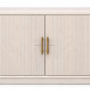 Credenza Vintage Bianca Scanalata con Maniglie Dorate, Buffet in Stile Francese per Sala da Pranzo, Soggiorno e Ingresso - Product Image 4