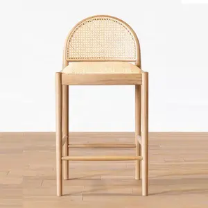 Hochwertiger eiche zeitgenössischer amerikanischer stil massivholz rattan bar stuhl und hoher hocker für esstisch