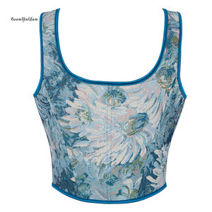 เสื้อกั๊กคอร์เซ็ตแนววินเทจพิมพ์ลายดอกไม้สีฟ้าชุดโจรสลัดยุคเรเนซองส์ - Product Image 3