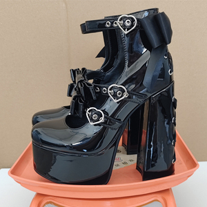 Bottes courtes à plateforme pour femme, grande taille 47, avec boucles cœur, lacets croisés à l'arrière, talons épais et nœud - Product Image 6