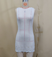 Robe de plage transparente en maille à dos ouvert, 4 couleurs, sexy, courte, en crochet, pour femmes, cache-maillot de bain