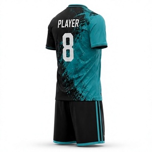 ชุดฟุตบอลแบบกำหนดเอง สีดำ-เขียวอมฟ้า พิมพ์ลายแบบ Sublimation คอวี แขนสั้น ระบายเหงื่อได้ดี สำหรับผู้ใหญ่ ชุดแข่งฟุตบอลชาย - Product Image 5