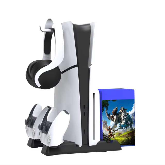 Multifunctional Vertical Stand for PS5 SLIM Console Cooling Base With CD Storage Rack for PS5 Controller Charger TP5-0593S