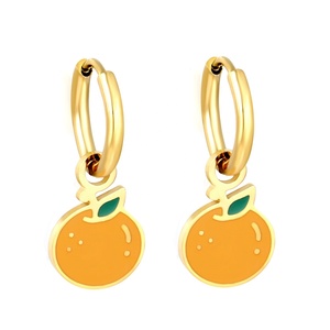 Nouvelles Boucles d'Oreilles Pendantes Tendance et Mignonnes en Émail Goutte d'Huile, Plaqué Or 18K PVD, Orange, Charme pour Femme - Product Image 1