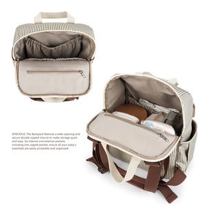 Sac de voyage pour poussette super léger et isotherme à rayures, double bandoulière, avec tapis absorbant et poche séparée pour biberon - Product Image 5