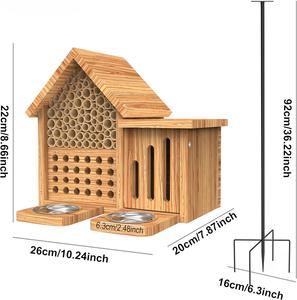 โรงแรมแมลงกันน้ำ ทำจากไม้ธรรมชาติ สำหรับผึ้งเมสัน พร้อมที่ให้อาหารและเสาโลหะ - Product Image 2