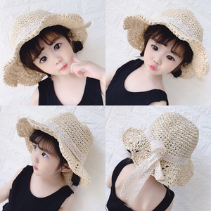 Sombrero de paja para niñas y bebés, cinta de paja, parasol de flores, sombrero de pescador, protector <span class=keywords><strong>solar</strong></span>, bonito - Product Image 6