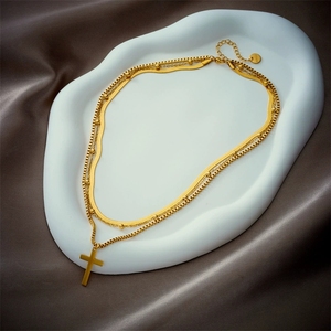 सरल बहु परत क्रॉस पेंडेंट स्टेनलेस स्टील धातु हिप-हॉप स्टेनलेस स्टील हार - Product Image 2