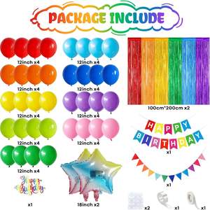 Décorations colorées pour fête d'anniversaire, ballons en <span class=keywords><strong>latex</strong></span> et en feuille d'aluminium, toile de fond à franges, bannière Joyeux Anniversaire, décorations de gâteau pour fournitures de fête - Product Image 3