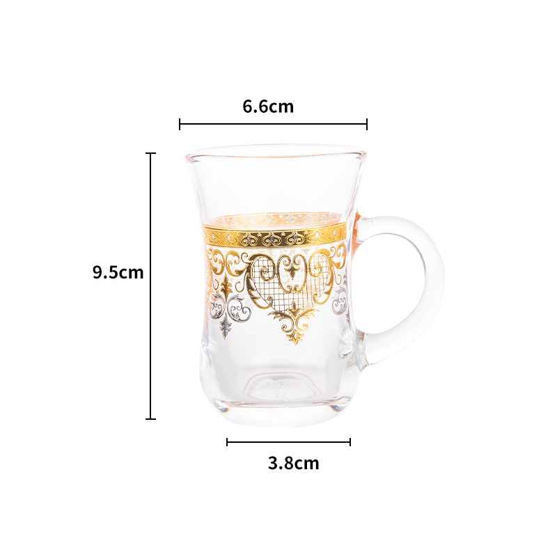 Wholesale classic OEM design 150ML  middle east style royal glass tea cup with handle