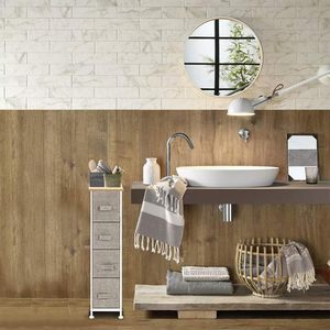 Commode à 4 tiroirs en tissu, 20x48x75,5 cm, cadre en métal, base en bois, organisateur mobile - Product Image 2