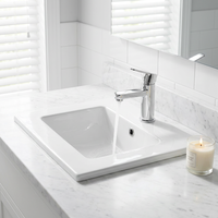 Lavabo de Baño Rectangular de Cerámica Moderno y de Lujo, Acabado Pulido, Montaje de Grifo de un Solo Orificio, Fácil de Limpiar, para Uso en Hospitales y Apartamentos