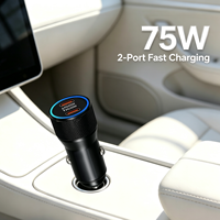 Cargador de Coche 2 en 1 con Puerto Dual USB Tipo C de 45W y 30W PD, Compatible con Carga Súper Rápida de 75W para Teléfono Móvil