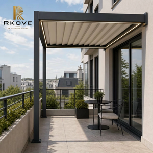 Pergola bioclimatique motorisée en aluminium RKOVE RK-C1 avec bande lumineuse LED, écran zip, toit à lames orientables électrique, imperméable, pour extérieur - Product Image 3