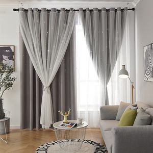 Derniers modèles de rideaux, 5 couleurs, double couche, découpes en forme d'étoiles, décoration de salon, rideaux occultants pour chambre de filles - Product Image 4