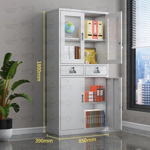 Archivadores de Oficina de Acero de 4 Niveles, Muebles de Oficina para el Hogar, Armario de Acero y Vidrio, Armario de Almacenamiento de Metal Alto con 2 Cajones - Product Image 2