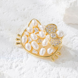 Muyu <b>Cat</b> Brooch Freshwater Pearl Zinc Alloy Women's Fashion Pin <b>Gift</b> - Product Image 4