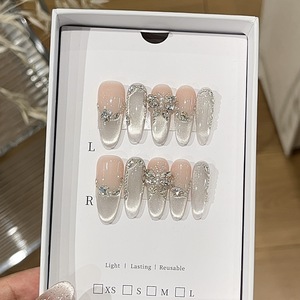 <span class=keywords><strong>Uñas</strong></span> Postizas Mist Realm <span class=keywords><strong>con</strong></span> Diseño de Ojo de Gato Sonriente Brillante <span class=keywords><strong>con</strong></span> Luz de Agua Helada, Diseño de Diamantes de Circonio de Lujo - Product Image 2