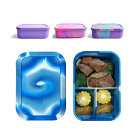 Conteneurs de stockage d'aliments réutilisables à 3 compartiments pour enfants Boîtes à lunch pliantes en silicone pour enfants avec fourchette