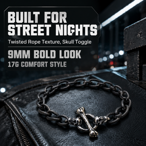 Bracelet tendance gothique pour motard avec fermoir tête de mort, en acier inoxydable 316L, chaîne gourmette noire, résistant au ternissement, étanche, style vintage pour homme - Product Image 3