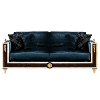Canapé de luxe en velours bleu marine 3 places Sculptures en or Mobilier classique européen personnalisable pour villas Mansions Designers