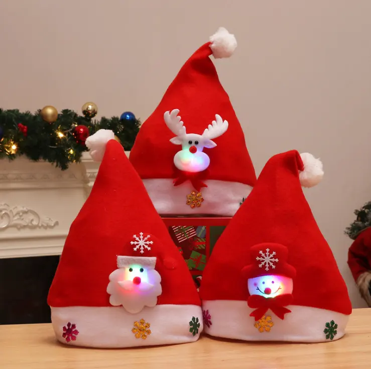 Gorro de Navidad con diseño de renos, muñeco de nieve, LED