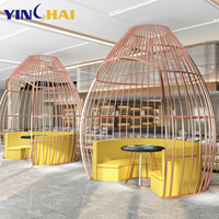 Paravent de séparation en acier inoxydable doré découpé au laser, de style moderne et luxueux, en forme de grande cage à oiseaux, pour projets de restaurants et jardins extérieurs (OEM)