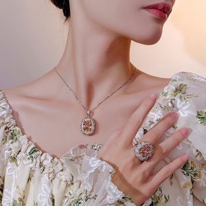 Wholesale Eco-friendly Brass Gold Plated 12*16MM Cubic Zirconia Wedding Necklace Sets <b>for</b> Women Jewelry <b>for</b> Women - Product Image 6