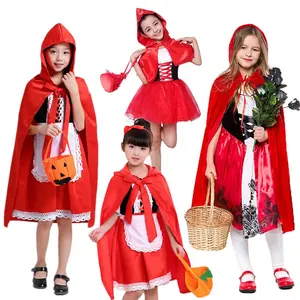 Halloween Cosplay Gadis Red Riding Hood Kostum Pesta Peran Bermain Berdandan Dongeng Kostum Baju Mewah untuk Anak Perempuan