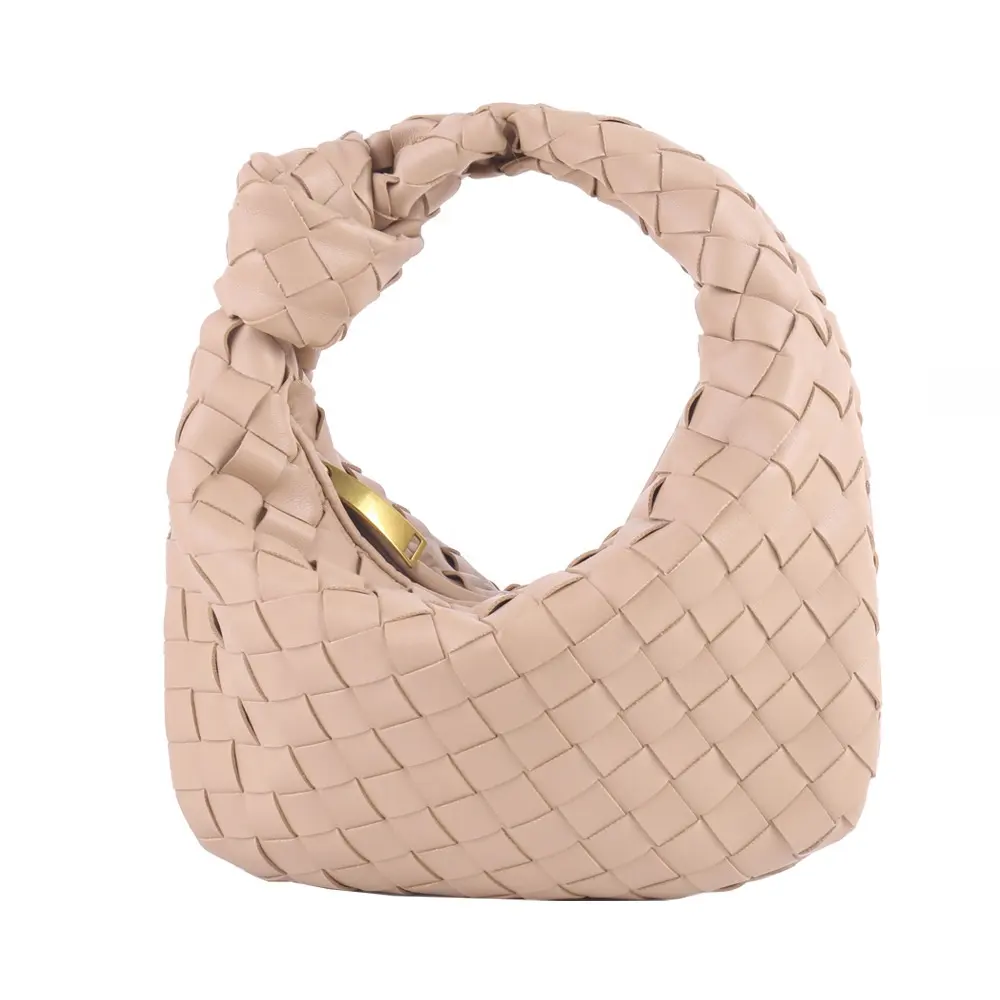 New Fashion Hand-made Green Summer Shoulder Bag Lady Crossbody Hobo PU Knotted Handle Casual Handmade Woven Bag