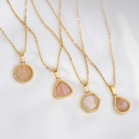 Collier Pendentif en Pierre Naturelle Œil de Tigre Agate Noire Quartz Rose, Acier Inoxydable Plaqué Or 18K Non Ternissant