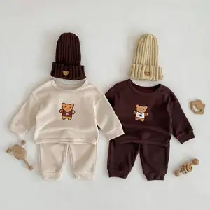 Nouveau-né imprimé col rond simples designers vêtements ensembles bébé 100% coton à manches longues bébé pull pantalon ensemble