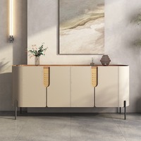 Console de salon contemporaine moderne minimaliste en cuir écologique avec rangement, buffet de luxe avec plateau en dalle de roche pour