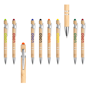 Wholesale Personalized 2 in 1 Multi-Color Touch Head Press Bamboo <b>Pens</b> with Custom Logo Print Eco Friendly Stylus Screen Phone - Product Image 2
