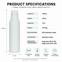 Botella Térmica de Acero Inoxidable de Boca Pequeña con Logotipo Personalizado, 750 ml, Aislada al Vacío, Recubierta con Pintura en Polvo, Libre de BPA, Botella Deportiva, Regalos Empresariales
