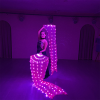 ELLE DANSES 180cm fait à la main Fuchsia 100% vraie soie LED ventilateur de danse pour Oriental arabe égyptien danse du ventre Performance Costume porter