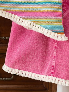 Ensemble de vêtements décontractés pour filles, 2 pièces, <span class=keywords><strong>haut</strong></span> sans manches à franges rayées colorées, jupe en jean <span class=keywords><strong>rose</strong></span> - Product Image 4
