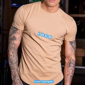 High quality Men's Slim Fit Tee shirt Longer drop Curved Hem Round Neck Muscle Fitness Mens Gym T-shirts Fast deliver