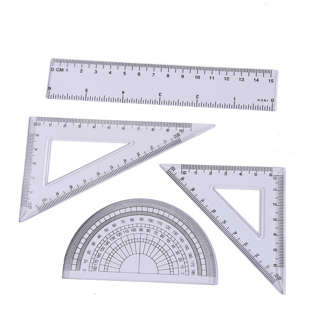 Soododo Plastic Transparent Four-Piece Set 15CM Geometric Multi-Functional Black Scale Ruler Student Study Math Sets