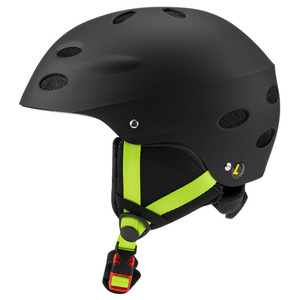 Casque de ski taille unique noir avec sangle vert citron, protection pour sports d'hiver, pour adultes et enfants - Product Image 1