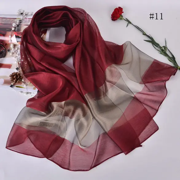 Foulard long en soie véritable, pour femmes, écharpe unie, tendance