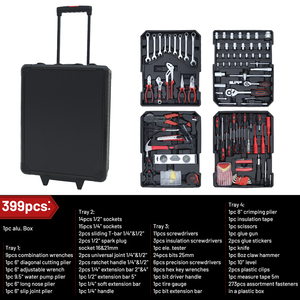 Ensemble d'<span class=keywords><strong>outils</strong></span> de 399 pièces avec <span class=keywords><strong>valise</strong></span> à roulettes et boîte en aluminium, quatre niveaux de combinaisons d'<span class=keywords><strong>outils</strong></span> - Product Image 1