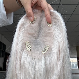 Premier Straight Virgin European Remy Hair Toupee Blanco Rubio Color Premium Remy Cabello humano Lace Front Topper - Product Image 2