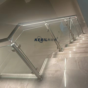 عمود درابزين دائري حديث من الفولاذ المقاوم للصدأ مع إضاءة LED وزجاج، مقاوم للصدأ والماء، للاستخدام الداخلي والخارجي في السلالم - Product Image 3