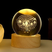 Boule de cristal en verre gravée en 3D, système solaire, lumière nocturne lumineuse, motif personnalisé, cadeau, décoration de bureau créative